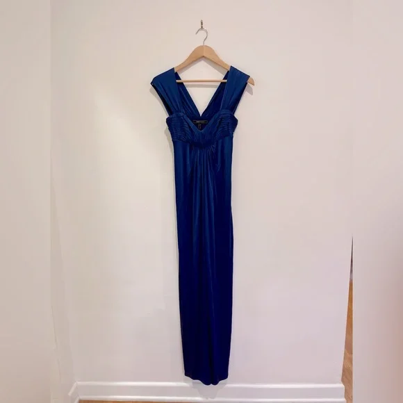 ariel in her blue dress BCBGMAXAZRIA Corset Tiered Evening Dress